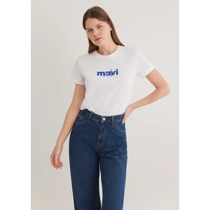 Mavi Kedi Baskılı Beyaz Tişört 1613287-620