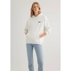 Mavi Logo Baskılı Kapüşonlu Ekru Sweatshirt 1S10243-70057