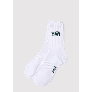 Mavi Logo Baskılı Beyaz Soket Çorap 0911160-620