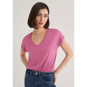Kadın V Yaka Pembe Basic Tişört 167714-70955