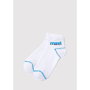 Mavi Logo Baskılı Beyaz Soket Çorap 092523-620