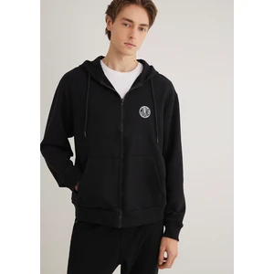 MVJNS Logo Baskılı Fermuarlı Kapüşonlu Siyah Sweatshirt 0S10193-900