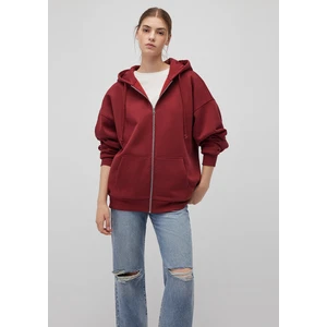 Kapüşonlu Fermuarlı Bordo Sweatshirt 1610221-85493