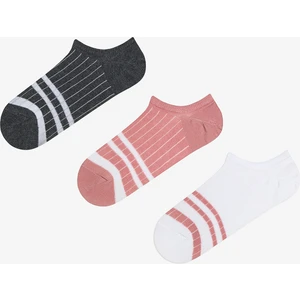 Rib Line Pembe Gri Beyaz 3lü Sneaker Çorap