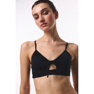 Siyah Front Opening  Balenli Bikini Üstü