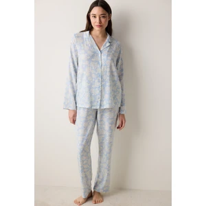 Roses Gömlek Pantolon Açık Mavi Pijama Takımı