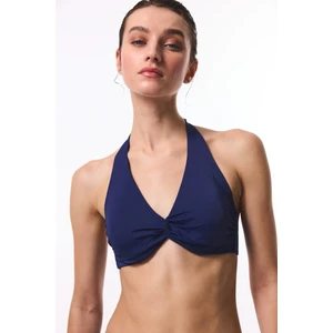 Lacivert New Üçgen Balenli Twist Bikini Üstü