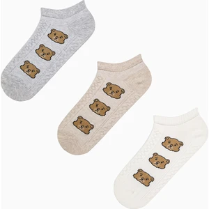 Jacquard Bear Açık Gri 3lü Patik Çorap
