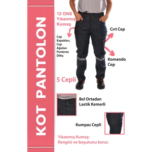Selçuklu Plus 5 Cepli Reflektörlü Kot İş Pantolonu – 12 Ons Kumaş – Uzun Ömürlü ve Sağlam İş Pantolonu