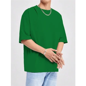 Basic Süprem T-Shirt - Nefti Yeşil Oversize Bisiklet Yaka Tişört