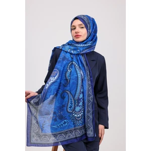Kamer Scarf Modal Soft Serisi Etnik Desen Şal Saks Mavisi