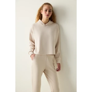 Açık Bej Kapüşonlu Silky Touch Sweatshirt