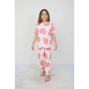 Bunny Hopp Kız Çocuk  Pamuk Yazlık Kısa Kollu Pijama Takımı-Kalp Desenli