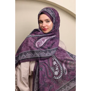 Kamer Scarf Modal Soft Serisi Etnik Desen Şal Mürdüm
