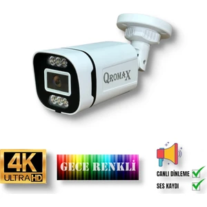 Qromax Gece Renkli Gösteren Sesli 6 Warm Ledli 4K FULLHD IP Güvenlik Kamerası 4386WS