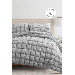 Evlen Home Collection Puff Yatak Örtüsü Seti Çift Kişilik El Işi Günlük Sade Pamuklu Dolgulu Yorgan Uyku Takımı 3 Parça