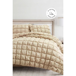 Evlen Home Collection Puff Yatak Örtüsü Seti Çift Kişilik El Işi Günlük Sade Pamuklu Dolgulu Yorgan Uyku Takımı 3 Parça