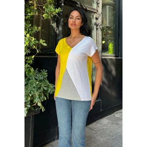 Beyaz Sarı Penye Basic Bluz
