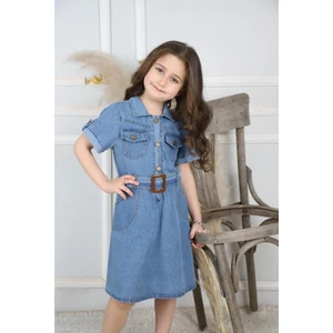 Düğmeli  Kız Çocuk Kot Elbise