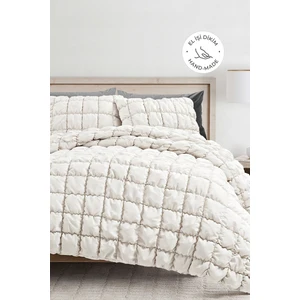Evlen Home Collection Puff Yatak Örtüsü Seti Çift Kişilik El Işi Günlük Sade Pamuklu Dolgulu Yorgan Uyku Takımı 3 Parça