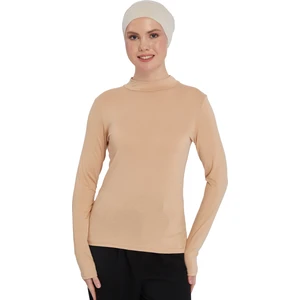 Kadın Organik Uzun Kollu Balıkçı Yakalı Body - Koyu Bej