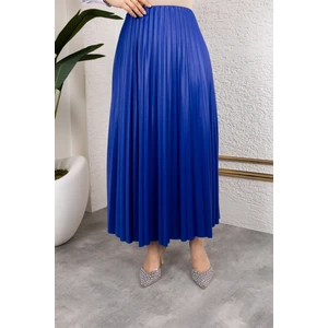 Kadın Tesettür Giyim Deri Görünümlü Beli Lastikli Piliseli Uzun Etek