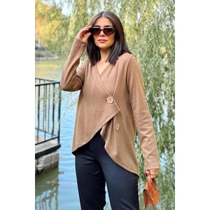 New Laviva Kadın Vizon Asimetrik Kesim, Düğmeli, Salaş Hırka Bluz