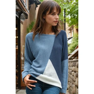 Mavi Color Desenli, Dökümlü Rahat Kesim, Salaş Triko Kazak