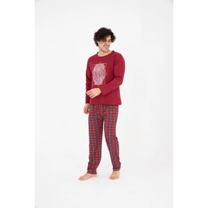 Erkek Ekose Yazlık Uzun Kollu  Pamuklu Pijama Takımı