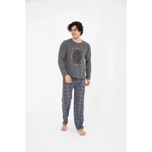 Erkek Ekose Yazlık Uzun Kollu  Pamuklu Pijama Takımı