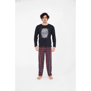 Erkek Ekose Yazlık Uzun Kollu  Pamuklu Pijama Takımı