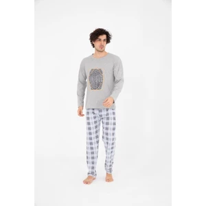 Erkek Ekose Yazlık Uzun Kollu  Pamuklu Pijama Takımı