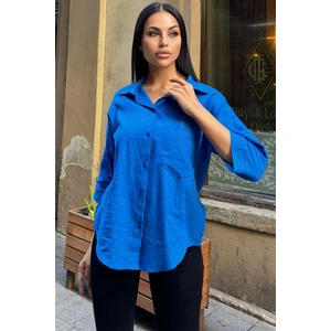 Saks Truvakar Kol, Oval Kesim, Terletmez, Flamlı Keten Salaş Gömlek