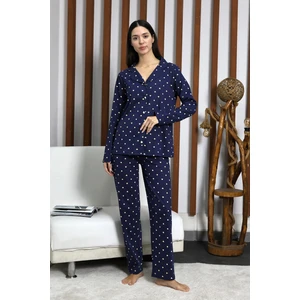 Vg Bond Moda Desenli Düğmeli Uzun Kol Süprem Kadın Ikili Pijama Takımı VG124