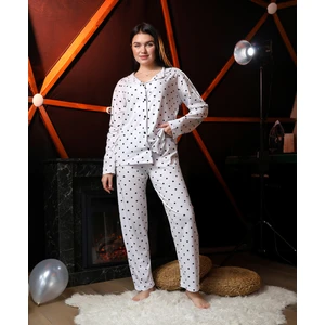 Vg Bond Moda Desenli Düğmeli Uzun Kol Süprem Kadın Ikili Pijama Takımı VG124