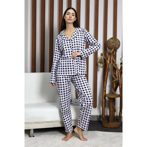 Vg Bond Moda Desenli Düğmeli Uzun Kol Süprem Kadın Ikili Pijama Takımı VG124