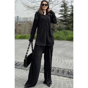 New Laviva Kadın Siyah Uzun Tunik Gömlek & Beli Lastikli, Bol Paça Pantolon - Salaş Bürümcük Takım