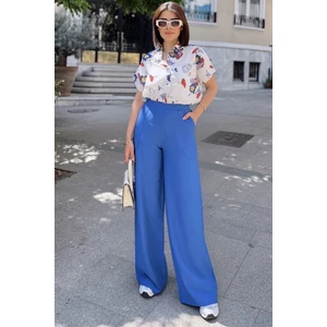 New Laviva Indigo Ispanyol Bol Paça, Lastikli Bel, Keten/airobin Kumaş, Salaş , Cepli, Iç Göstermez Pantolon