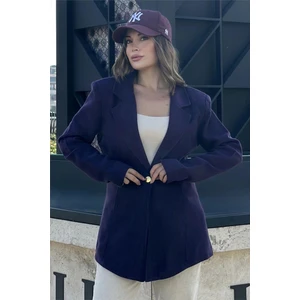 New Laviva Kadın Mor Astarlı Tek Düğme Vucüda Oturan Kalıp Fitilli Kaşe Kumaş Blazer Ceket