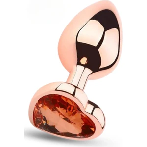 Paslanmaz Çelik Rose Gold Kalpli Mücevher Taşlı Pürüzsüz Rose Gold Metal Anal Butt Plug - Küçük Boy
