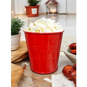 Kırmızı Metal Popcorn Kutusu - Patlamış Mısır Kovası  Kendinden Kabartma Desenli 1 Adet