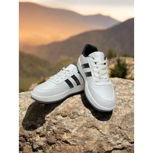 Beyaz-Siyah İki Bant Unisex Günlük Sneaker Spor Ayakkabı