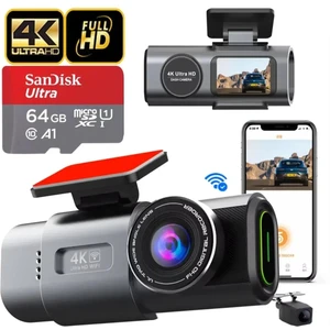 4K UHD Araç Içi Kamera Wifi 7/24 Kayıt Izleme Ön ve Arka Kamera Aktif G-Sensörlü Androis Ios Uyumlu