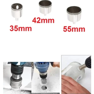 Cam Mermer Granit Delme Pancı 35 mm 42 mm 55 mm Matkap İçin 3lü Elmaslı Delik Karot