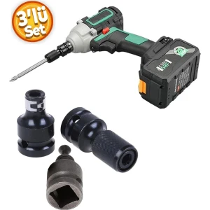 Darbeli Somun Matkap İçin Uç Adaptörü Seti Altıgen Bits Şaft Mandren Dönüştürücü 3lü Aparat Seti