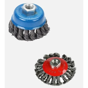 Avuç Taşlama Için (M14) Örgülü Çelik Tel Fırça Seti Burgulu Konik ve Silindir 2 Parça