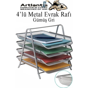 Evrak Rafı Metal 4 Lü 1 Paket Masa Üstü A4 Dosya Düzenleyici Kağıt Tepsisi Metal Fileli Dört Katlı Hareketli Perfore