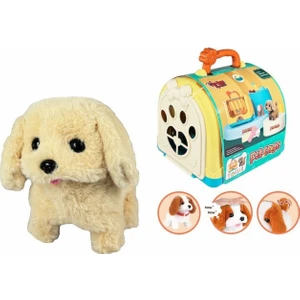 Sesli Yürüyen Taşıma Çantalı Hareketli Pilli Peluş Köpek Aksesuarlı Set Pet Shop Kafesli Taşınabilir