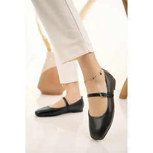Moda Fırsat Kadın Babet Siyah Bantlı Kemerli Hafif Rahat Şık Iş Ofis Günlük Ayakkabı