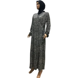 Kadın Tesettür Giyim Namaz Elbisesi Siyah-Krem Cakiltasi Desen Bürümcük Bagcikli